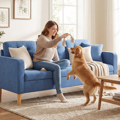 HOMCOM 3 Seater Sofa, 169cm Couch with Hidden Storage, Wood Legs, Blue 