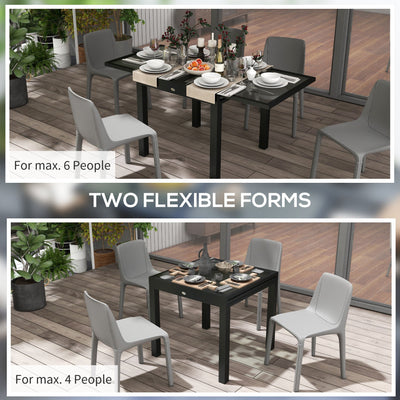 Outsunny Extending Garden Table, Outdoor Dining Table with Aluminium Frame and Tempered Glass Tabletop, 80/160 x 80 x 75 cm, Black and Clear 