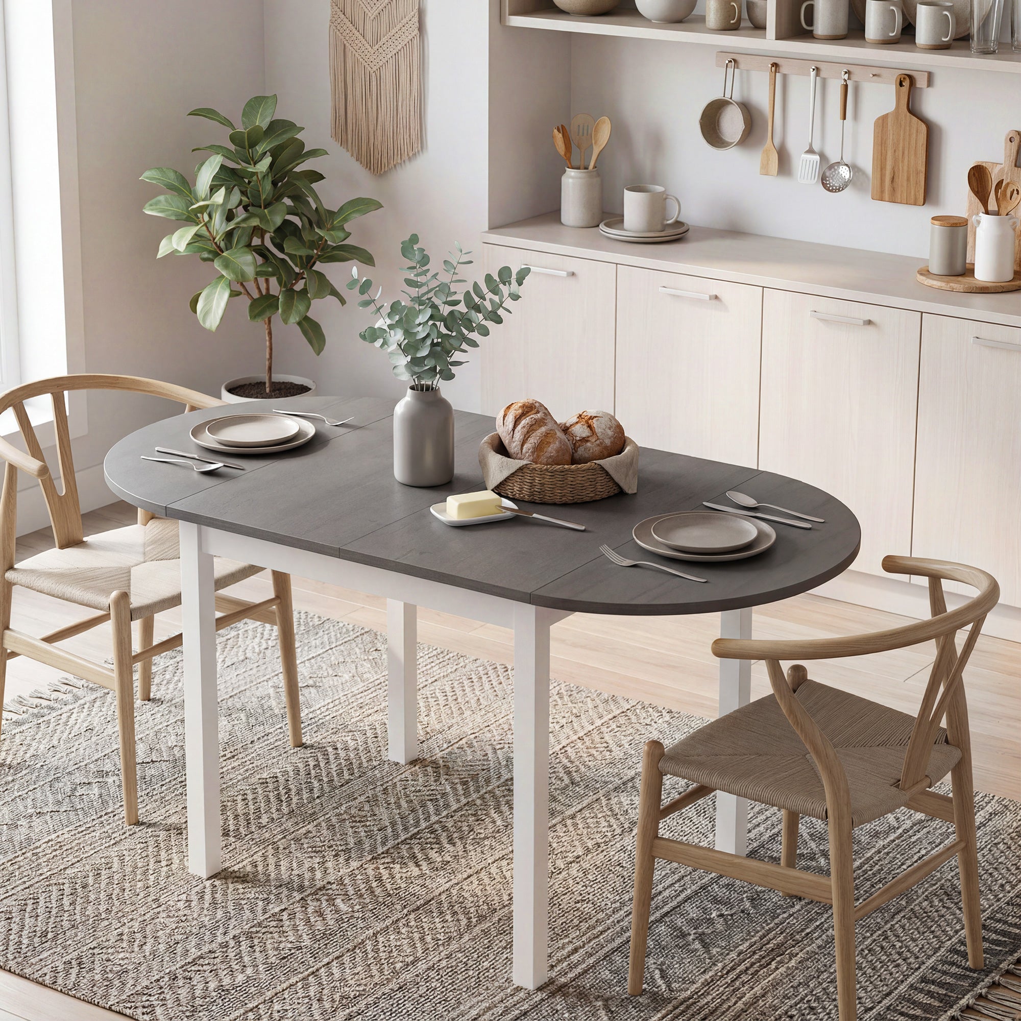 HOMCOM 4-6 Person Wooden Drop-Leaf Table - Grey