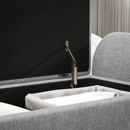 HOMCOM Storage Ottoman with Armrest, Upholstered Linen Storage Bench, Window Seat with Rubberwood Legs, Footstool for Bedroom Living Room, Hallway, Dark Grey 
