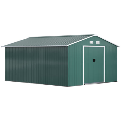 Outsunny 12.5 x 11.1ft Steel Sliding Door Storage Shed - Green 