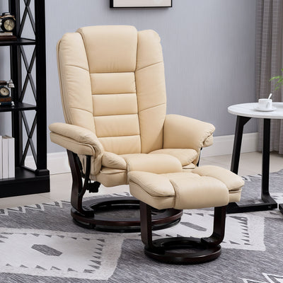 HOMCOM Faux Leather 135\'c2\'b0 Reclining Chair and Footstool - Beige 