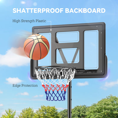 SPORTNOW Basketball Hoop Outdoor, Basketball Hoop and Stand with 10-Level Adjustable Height, Weighted Base, Portable on Wheels, 2.3-3.05m, for Teens, Juniors, Adults 