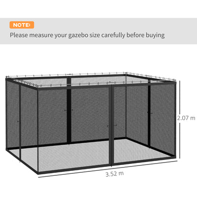 Outsunny 352 x 207cm Universal Replacement Mesh Sidewall Netting for Patio Gazebos and Canopy Tents, (Sidewall Only) Dark Grey 
