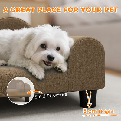 PawHut Elevated Dog Sofa Bed, Breathable Pet Sofa with Backrest and Armrest for Small Dogs, Brown 