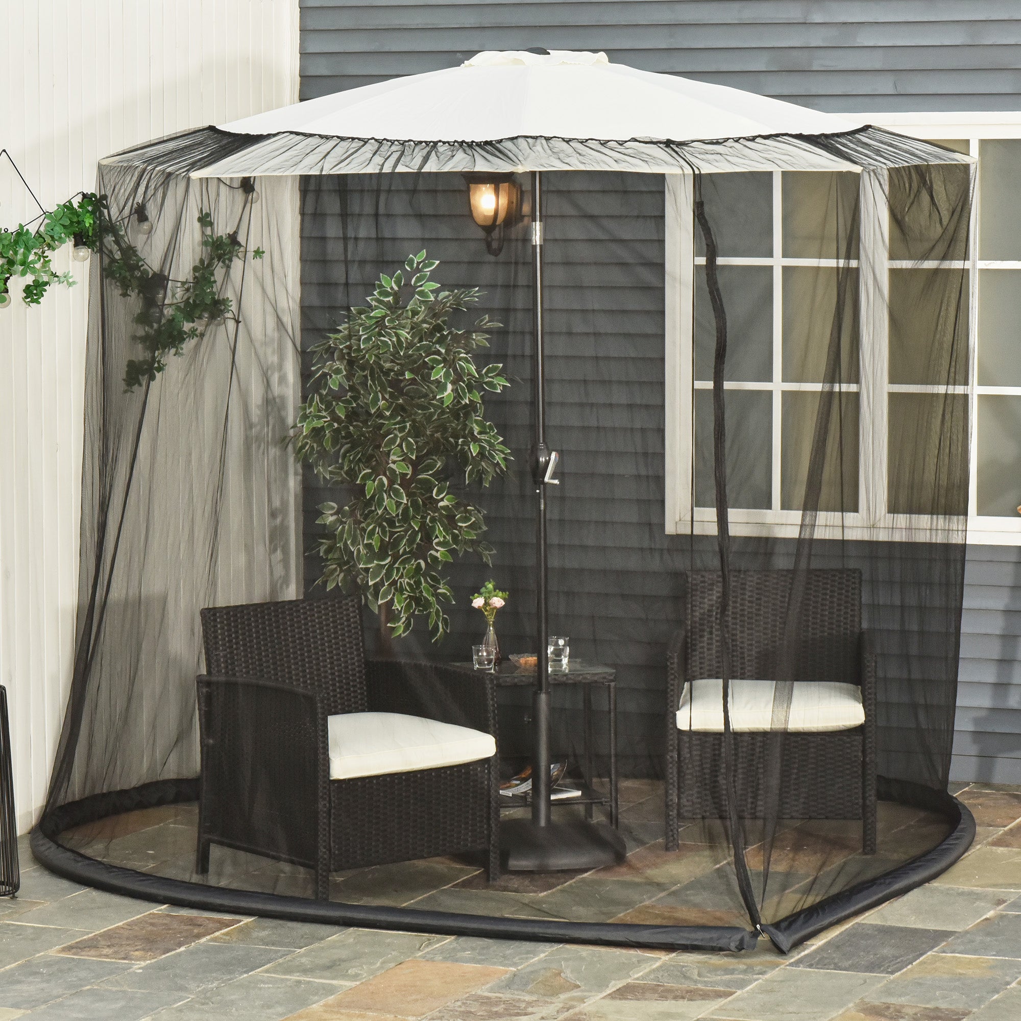 Outsunny 2.3m Umbrella Table Screen Outdoor Patio Cover Mosquito Insect Net Zipped Door 