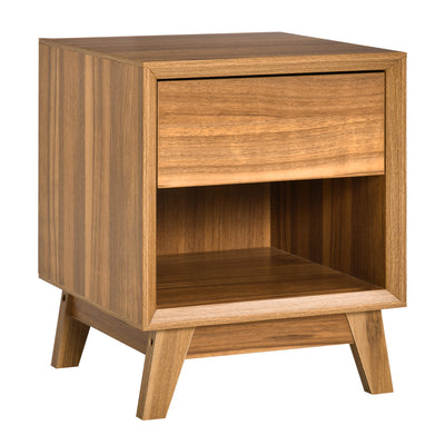 HOMCOM Modern Bedside Table Nightstand, Living Room End Table, Side Table with Drawer and Shelf, Walnut Brown 