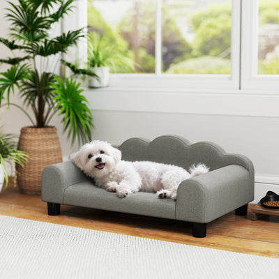PawHut Elevated Dog Sofa Bed, Breathable Pet Sofa with Backrest and Armrest for Small Dogs, Grey 