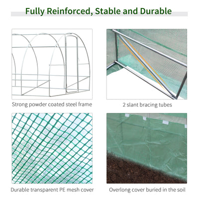 Outsunny Large Polytunnel Walk In Greenhouse, Plant Gardening Tunnel Green House with Metal Hinged Door, Galvanised Steel Frame & Mesh Windows, Green (3 x 6 m) 