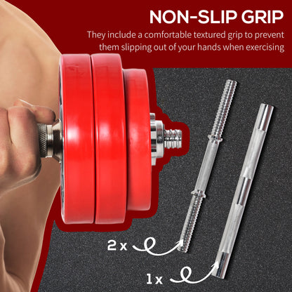 HOMCOM 30KGS 2-In-1 Dumbbell & Barbell Adjustable Set Strength Muscle Exercise Fitness Plate Bar Clamp Rod Home Gym Sports Area 