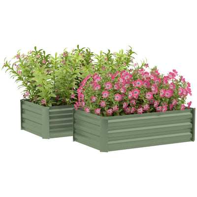 Outsunny Set of Two 60 x 100cm Galvanised Steel Planters, Green 