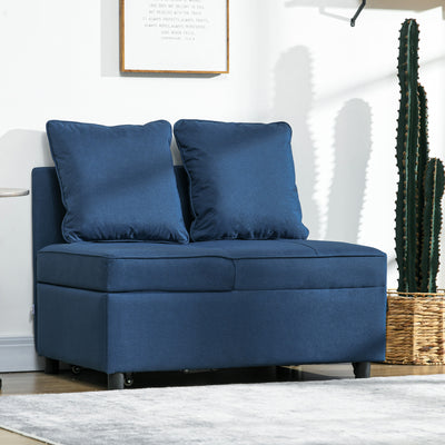 HOMCOM Convertible Single Sofa Bed with Thick Padded Seat, 3-in-1 Multi-Functional Sleeper Chair Bed with Magazine Pocket, for Living Room, Blue 