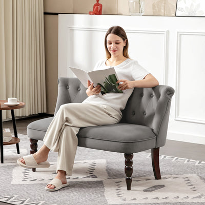 HOMCOM Velvet 2 Seater Sofa, Button Tufted Wingback Loveseat with Rubber Wood Legs for Living Room, Bedroom, Charcoal Grey 
