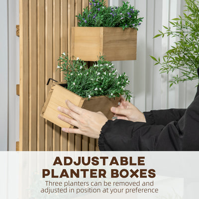 Outsunny Wall-mounted Wooden Garden Planters with Trellis, Drainage Holes and 3 Planter Boxes for Patio, Natural 