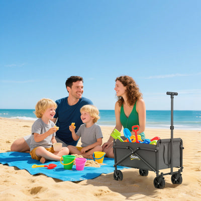 Outsunny 41L Festival Trolley on Wheels, Small Garden Folding Trolley Cart, 60kg Heavy Duty Collapsible Folding Wagon with Adjustable Handle and Carrying Bag for Beach, Camping, Festival, Grey 