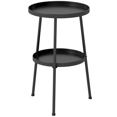 Outsunny Patio Side Table, 2-Tier Round Coffee End Table for Garden Balcony Living Room Bedroom, Black 