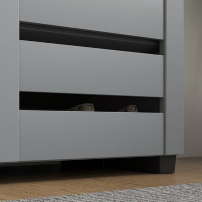 HOMCOM Narrow Shoe Cabinet for Entryway, 5-Tier Slim Shoe Storage Cabinet with 2 Slatted Doors and Adjustable Shelves Grey 