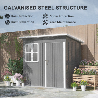 Outsunny 7 x 4ft Galvanised Steel Garden Shed, with Lock and Gloves - Grey 