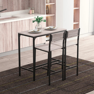 HOMCOM 3 Pcs Table Stool Set Industrial Design w/ Metal Frame Oak Tone MDF Panels Minimal Compact Beautiful 