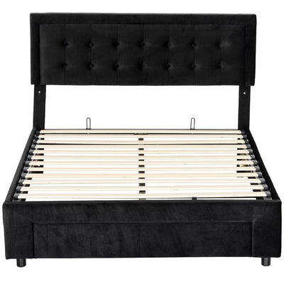 HOMCOM King Size Ottoman Bed Frame, with Front Drawer - Black 