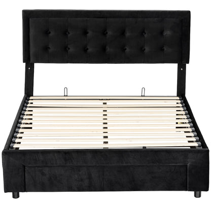 HOMCOM King Size Ottoman Bed Frame, with Front Drawer - Black