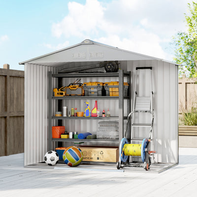 Outsunny 7 x 4ft Lockable Metal Garden Tool Storage Shed Storage - Light Grey 