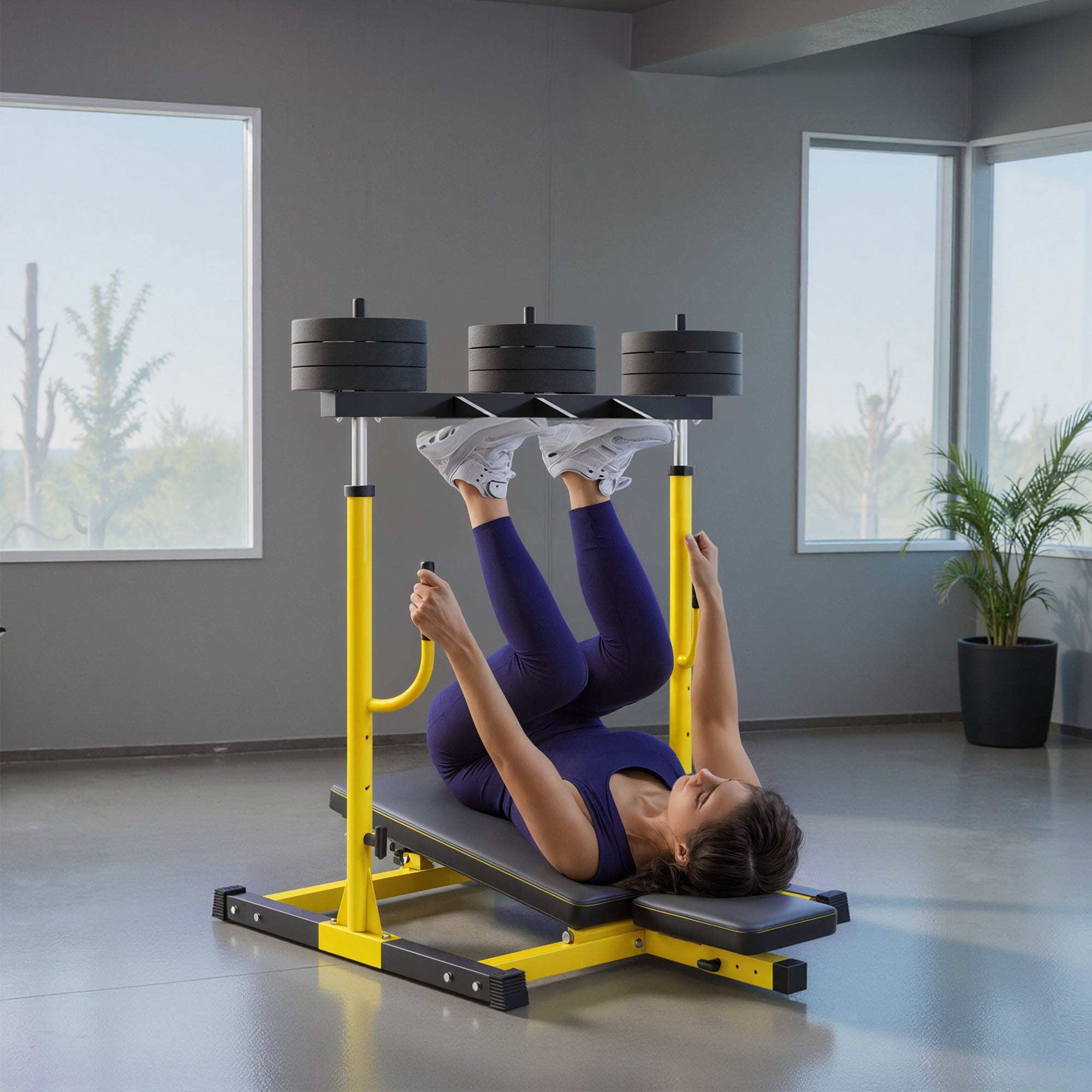 SPORTNOW Vertical Leg Press Machine with Adjustable Leg, Back and Head Positions, 1" Standard Plate Compatible, Yellow 