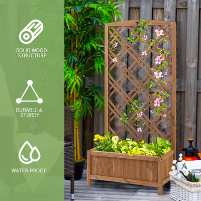 Outsunny Garden Planter with Trellis, Wooden Raised Bed for Garden with Lattice Trellis for Vegetables, Herbs and Flowers, Brown 