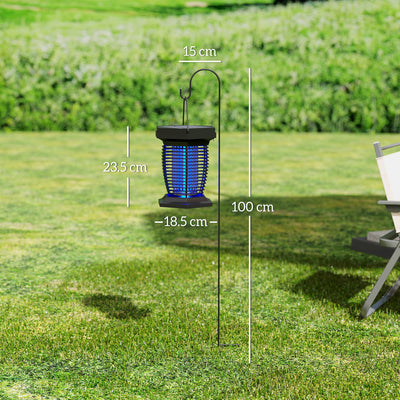 Outsunny 2-in-1 Electric Fly Zapper with UVA Light, Hanging Garden Lantern, Solar and USB-DC Rechargeable Insect Mosquito Bug Zapper, Fly Killer for Indoor and Outdoor Use, Black 
