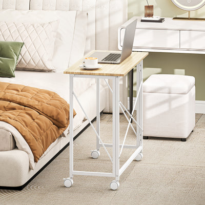 HOMCOM 80 cm Folding Desk on Wheels - Natural Tone 