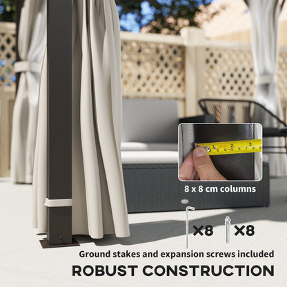 Outsunny 3 x 3(m) Hardtop Gazebo Canopy with Double Metal Roof, Waterproof Permanent Pavilion Garden Gazebo with Netting and Curtains, Easy to Assemble 