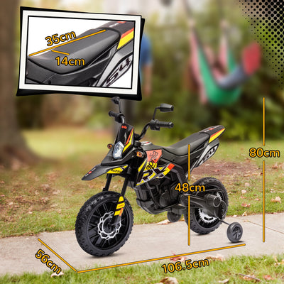 AIYAPLAY 12V Aprilia Licenced Kids Motorbike with Training Wheels, Spring Suspension, LED Light, USB, Music, Yellow 