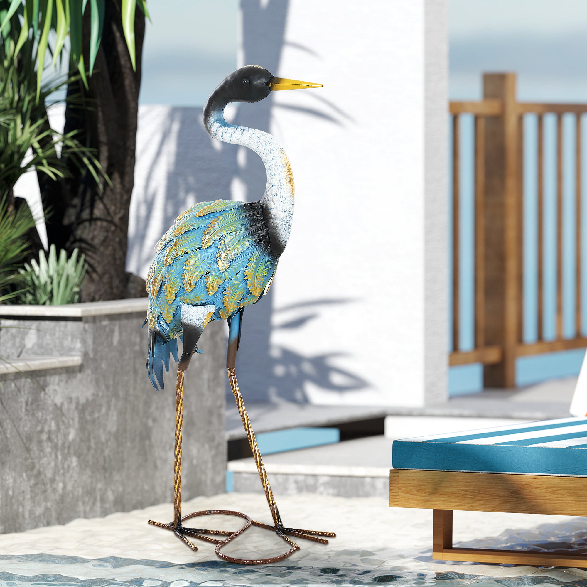Outsunny Heron Garden Statue, Standing Garden Ornament, Metal Garden Gift with Stakes, 28 x 17 x 63 cm, Multi-Colour 