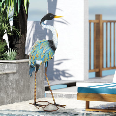 Outsunny Heron Garden Statue, Standing Garden Ornament, Metal Garden Gift with Stakes, 28 x 17 x 63 cm, Multi-Colour 