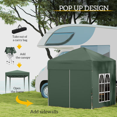 Outsunny 2 x 2 m Garden Pop Up Gazebo, Wedding Party Tent Marquee, Water Resistant Awning Canopy with Sidewalls, Windows, Carry Bag, Green 