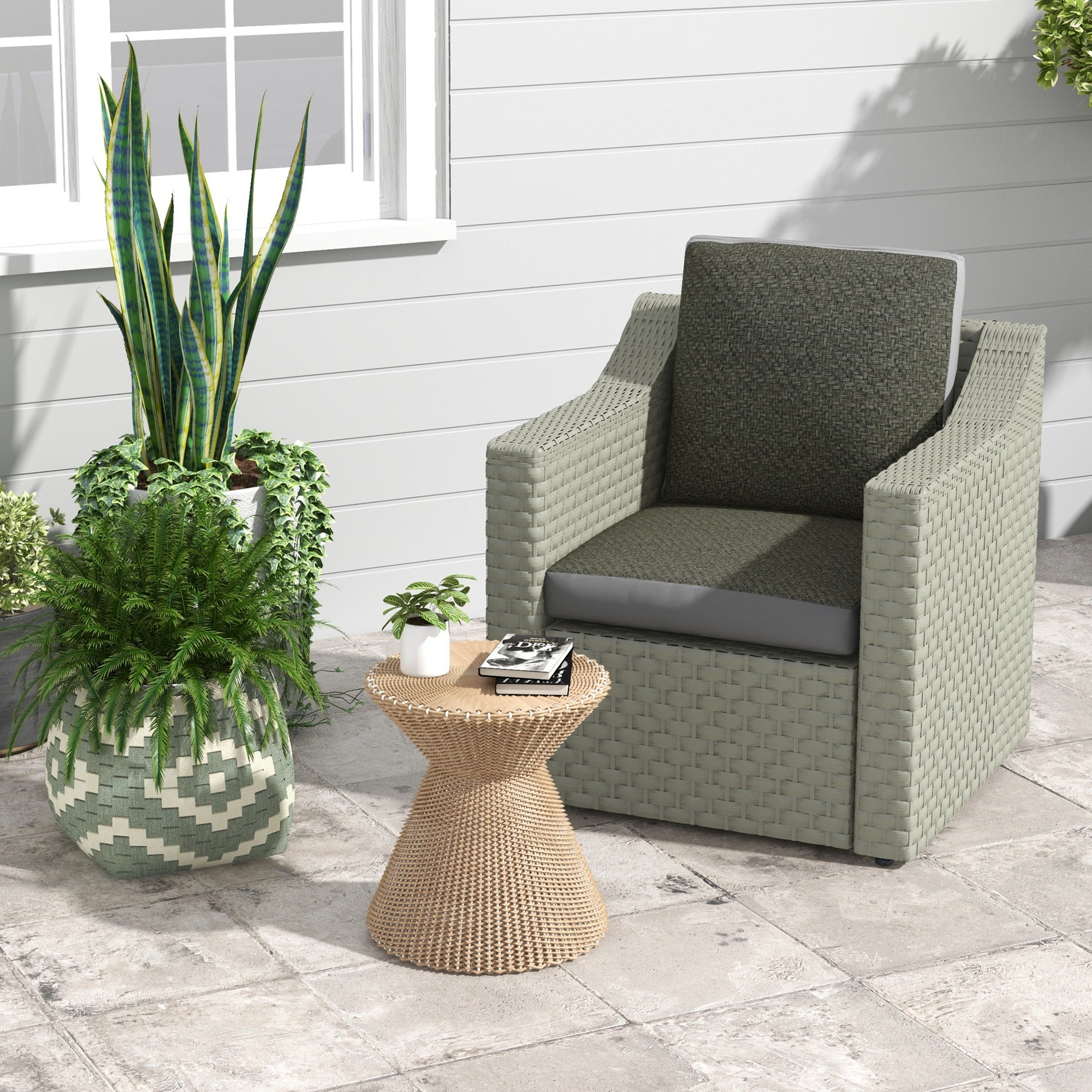 Outsunny 2-Piece Back and Seat Cushion Pillows Replacement, Fabric and PE Rattan Patio Chair Cushions Set, Grey