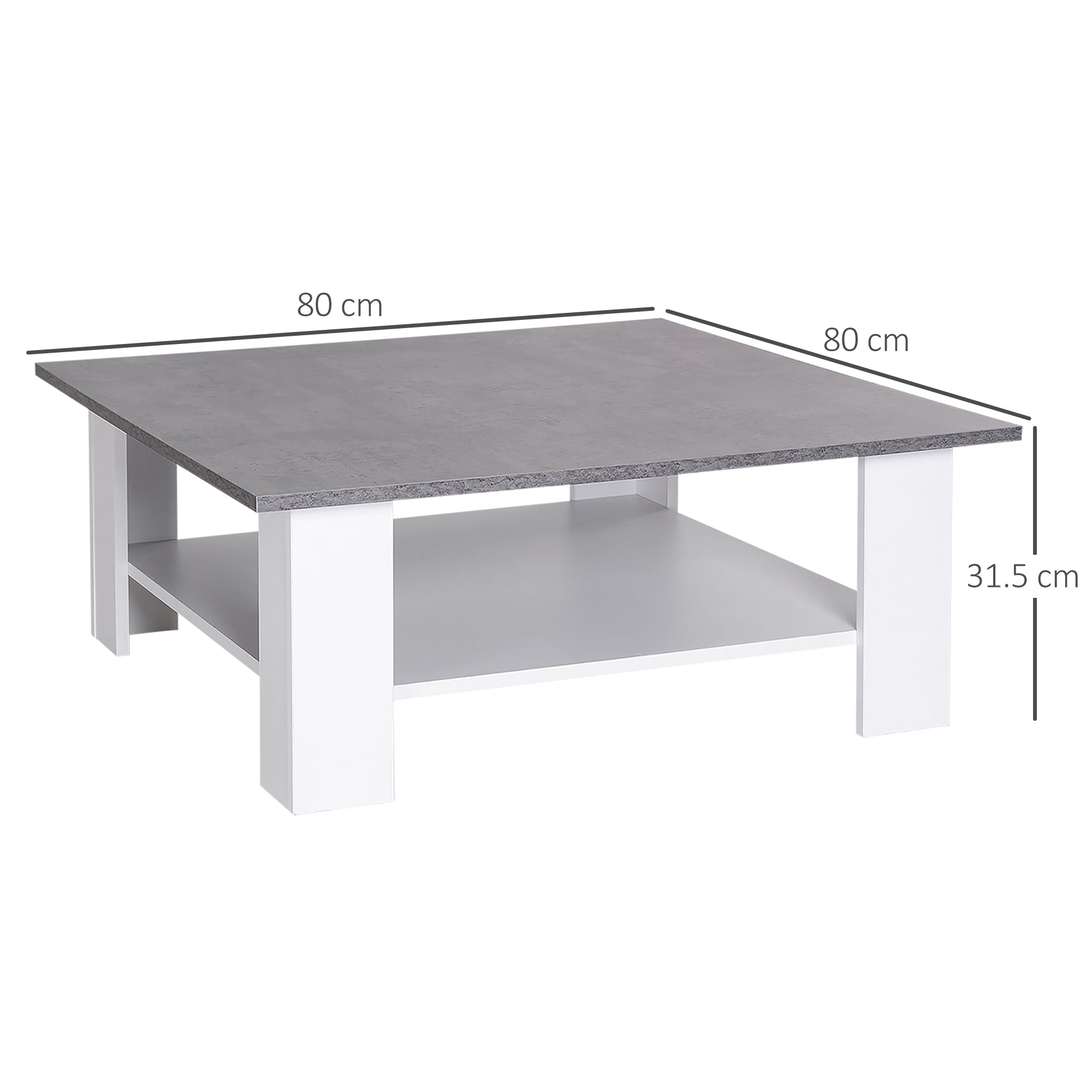 HOMCOM Square Coffee Table, Wooden Coffee Table with Storage, Cocktail Center Tea Table for Home Office, 80W x 80D x 31.5Hcm, Grey and White 