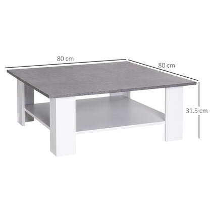 HOMCOM Square Coffee Table, Wooden Coffee Table with Storage, Cocktail Center Tea Table for Home Office, 80W x 80D x 31.5Hcm, Grey and White 