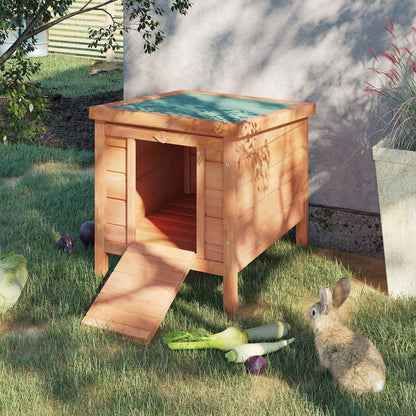 PawHut Wooden Rabbit Hutch Outdoor, Guinea Pig Hutch, Rabbit Hideaway, Cat House, Bunny Cage Small Animal House 51 x 42 x 43 cm, Natural 