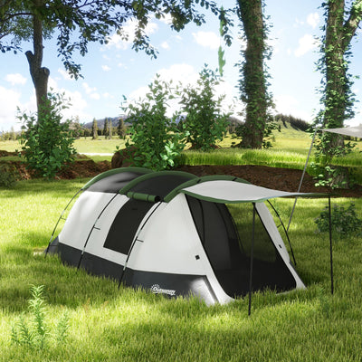Outsunny Three-Man Camping Tent, with Two Rooms and Porch - Green 