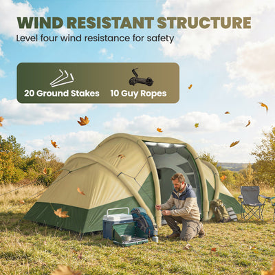 Outsunny Inflatable Tent 2 Bedroom 3000mm Waterproof Windproof Air Tent with Carry Bag for 4 Person 