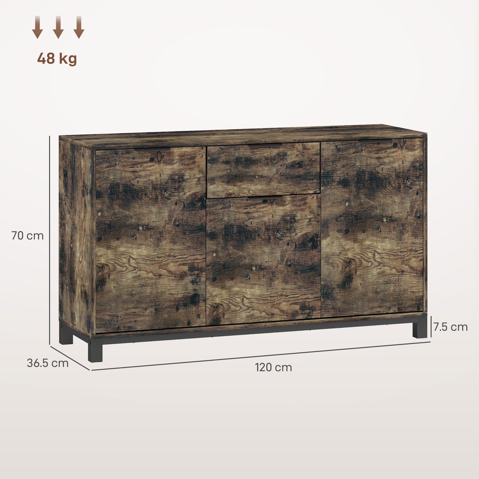 HOMCOM Sideboard, Industrial Storage Cabinet with Doors, Drawer, Cupboard and Adjustable Shelves for Living Room, Dining Room, Hallway, Rustic Brown 