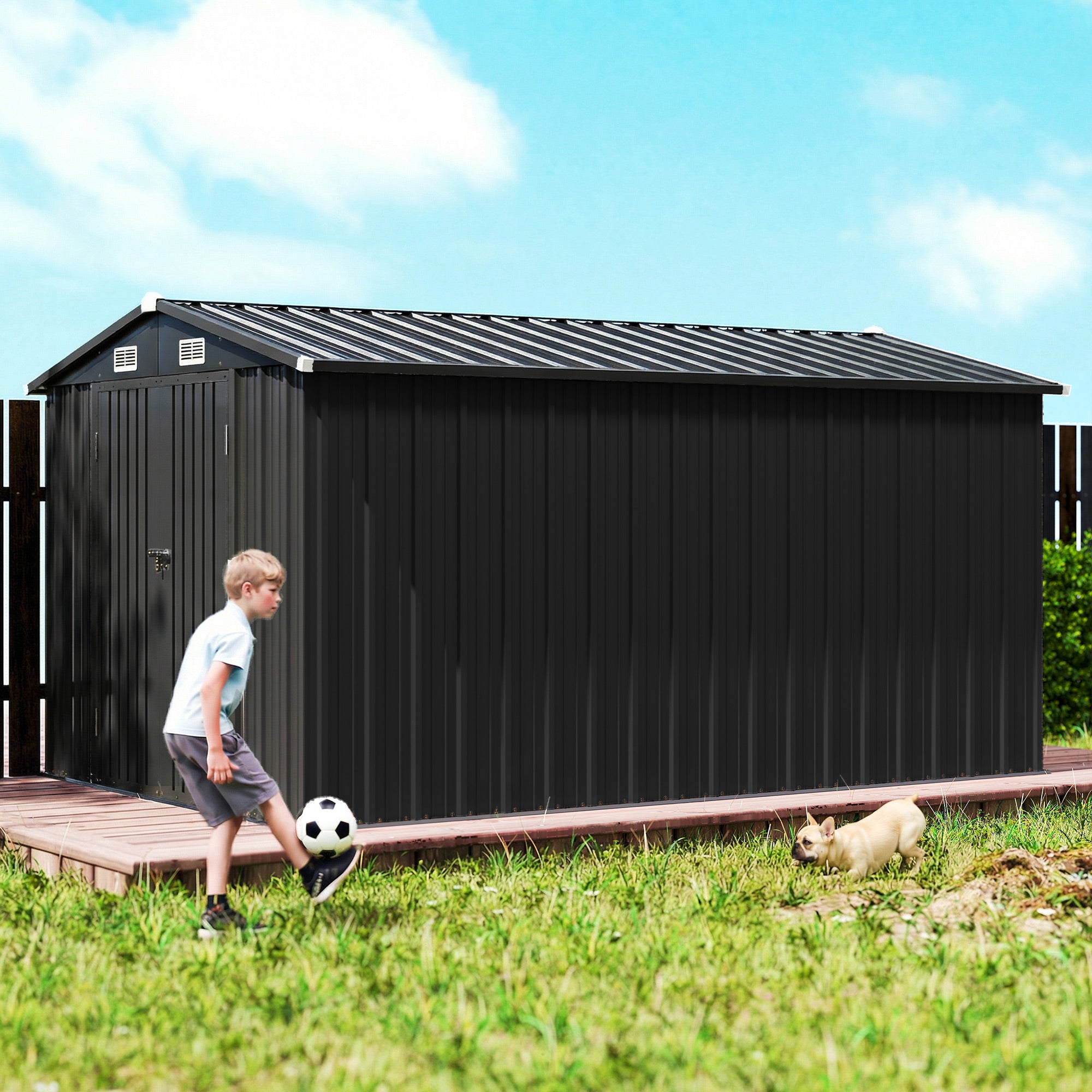 Outsunny 12 x 8 ft Garden Shed, Outdoor Storage Shed with 4 Vents and Lockable Double Doors, Dark Grey 
