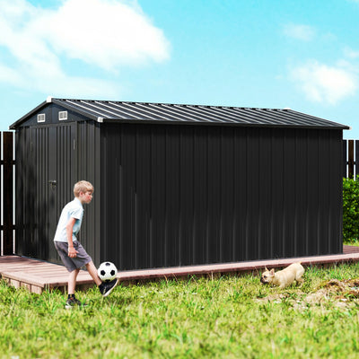 Outsunny 12 x 8 ft Garden Shed, Outdoor Storage Shed with 4 Vents and Lockable Double Doors, Dark Grey 