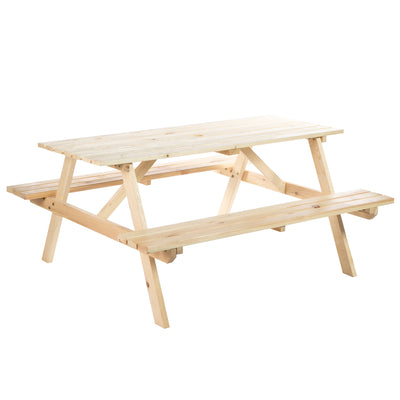 Outsunny 4 Seater Wooden Picnic Table Bench for Outdoor Garden or Patio with Parasol Cutout 150 cm Natural 