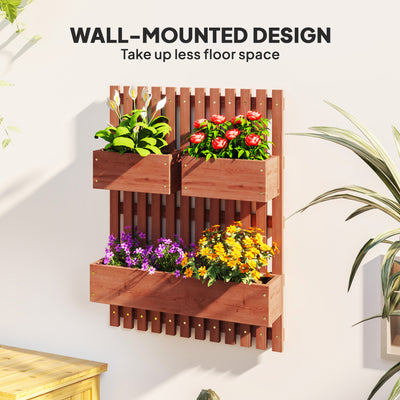 Outsunny Wall-mounted Wooden Garden Planters with Trellis, Drainage Holes and 3 Planter Boxes for Patio, Brown 