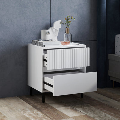 HOMCOM Simple Line Indented Two-Drawer Bedside Table - White 