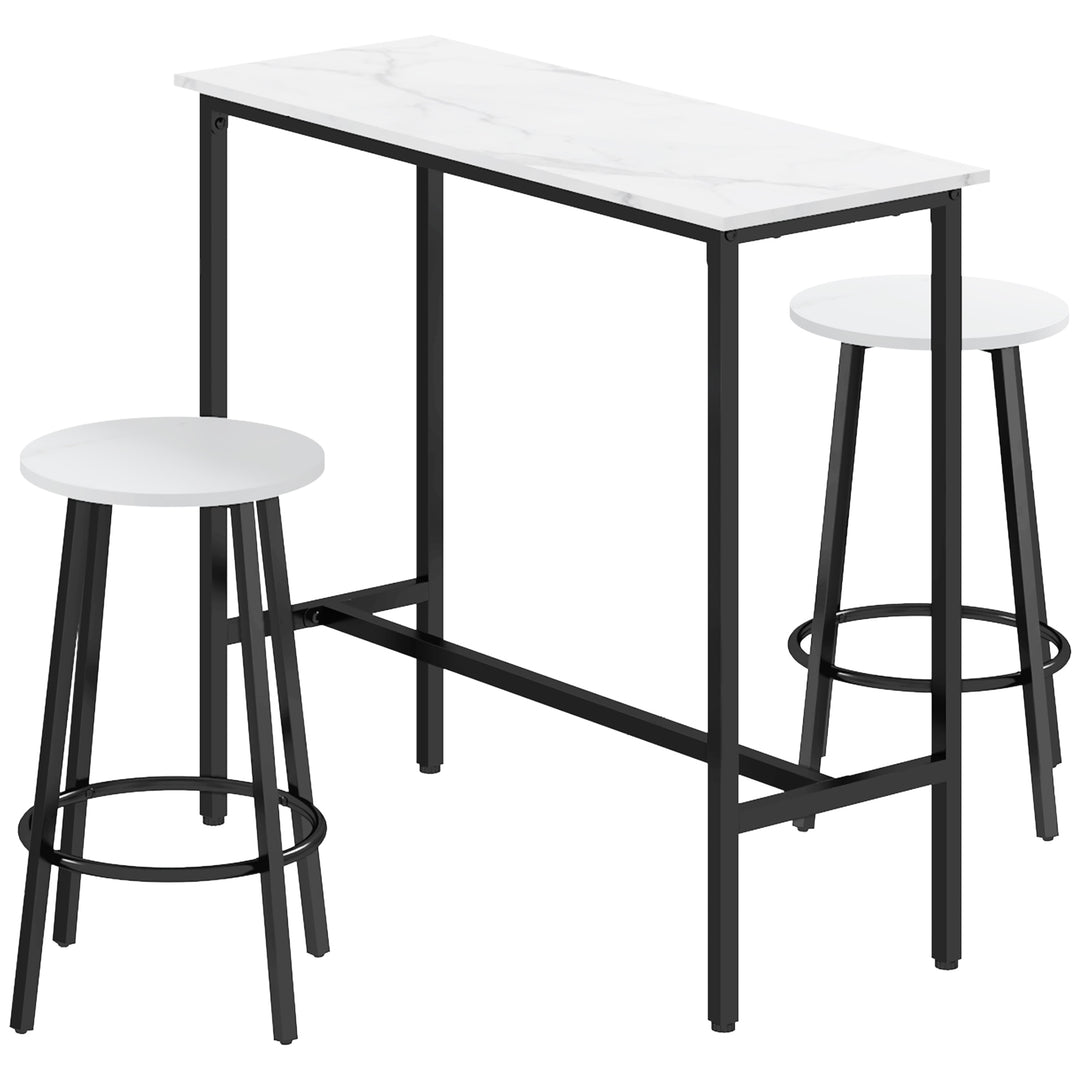 HOMCOM Three-Piece Marble-Effect Bar Table Set - White/Black 