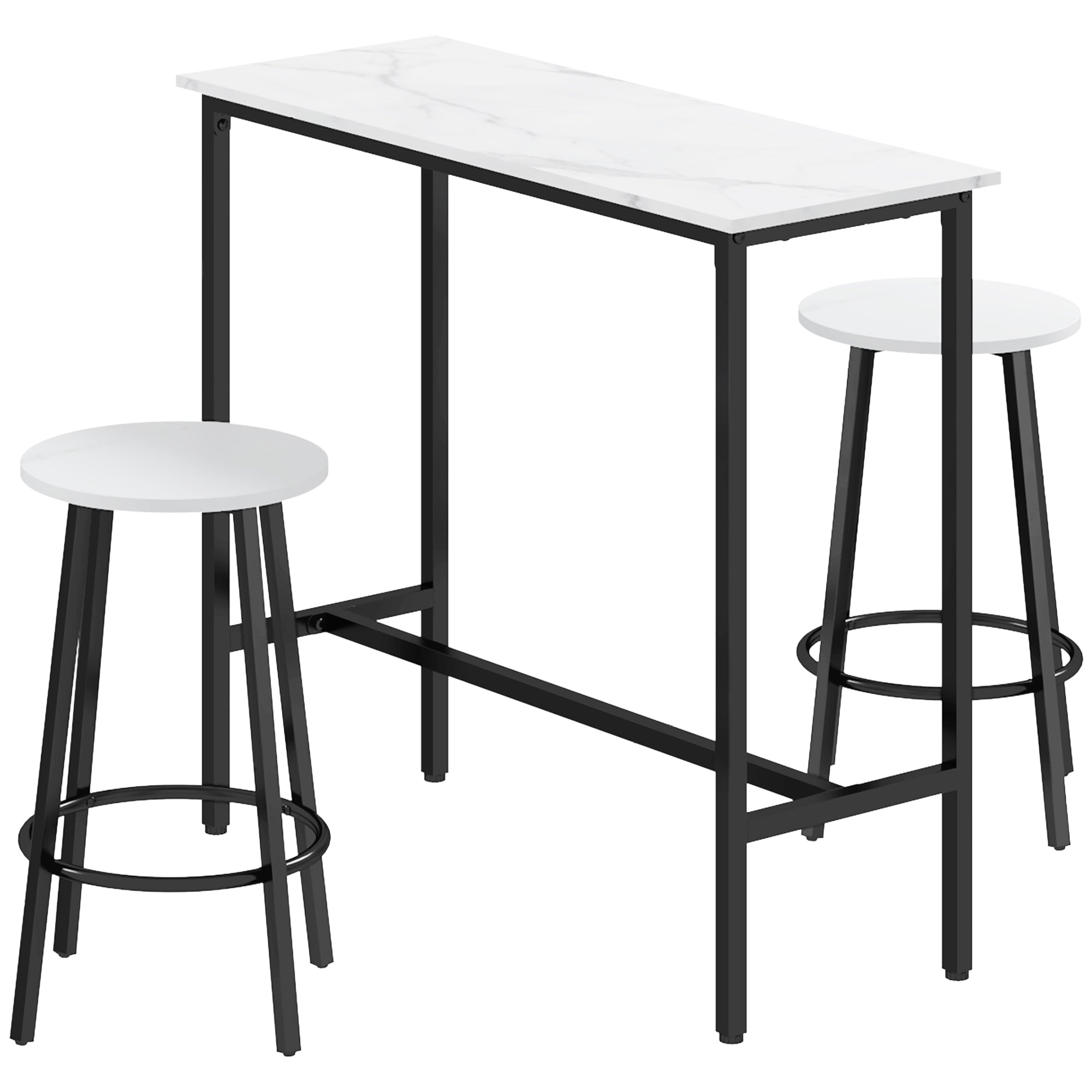HOMCOM Three-Piece Marble-Effect Bar Table Set - White/Black 