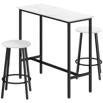 HOMCOM Three-Piece Marble-Effect Bar Table Set - White/Black 